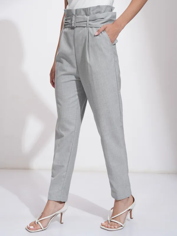 Tokyo Talkies Women Grey Solid Tapered Fit 