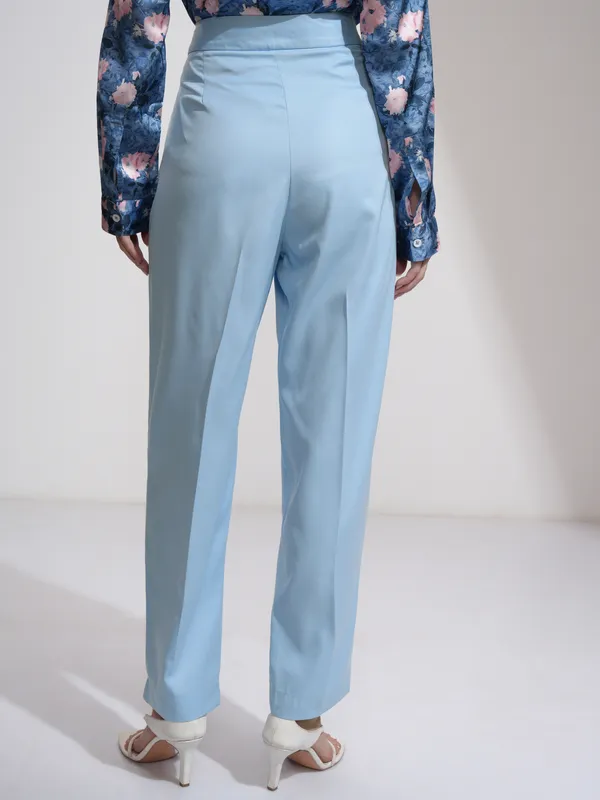 Tokyo Talkies Women Blue Solid Regular Fit Formal Trousers