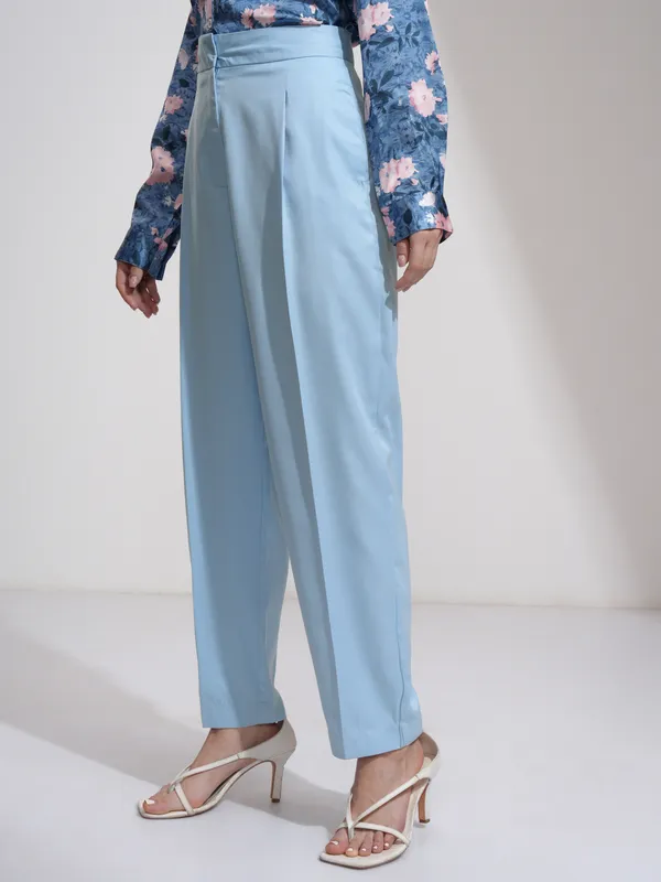 Tokyo Talkies Women Blue Solid Regular Fit Formal Trousers