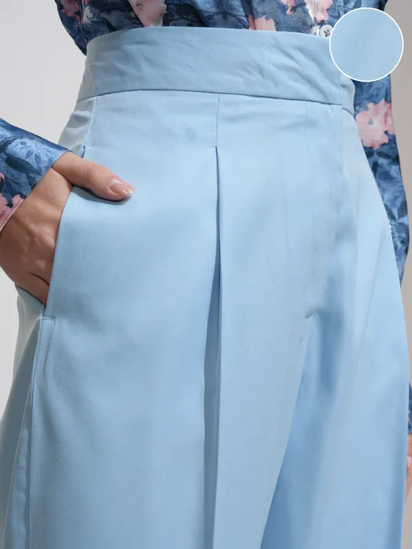 Tokyo Talkies Women Blue Solid Regular Fit Formal Trousers