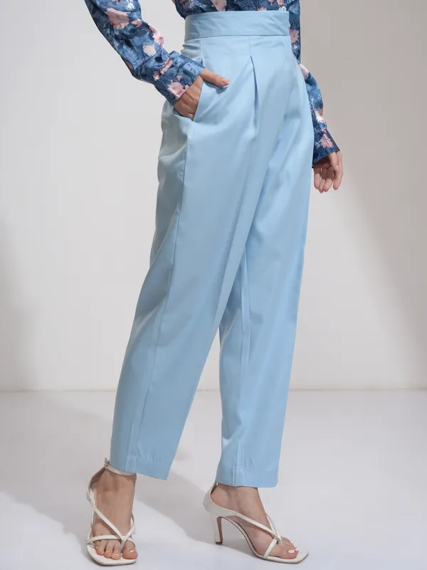 Tokyo Talkies Women Blue Solid Regular Fit Formal Trousers