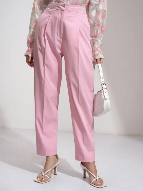 Tokyo Talkies Women Pink Solid Regular Fit Formal Trousers