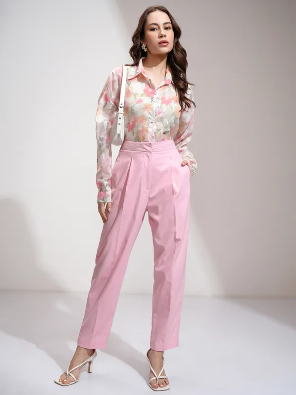 Tokyo Talkies Women Pink Solid Regular Fit Formal Trousers