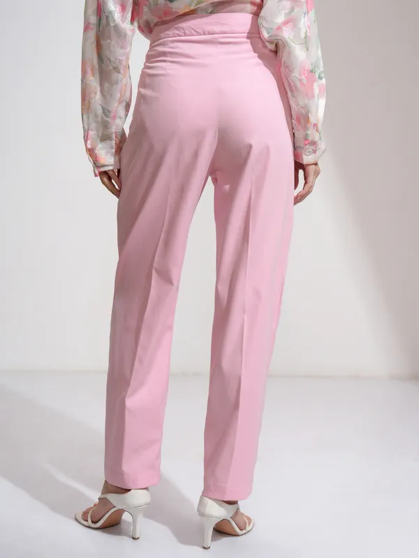 Tokyo Talkies Women Pink Solid Regular Fit Formal Trousers