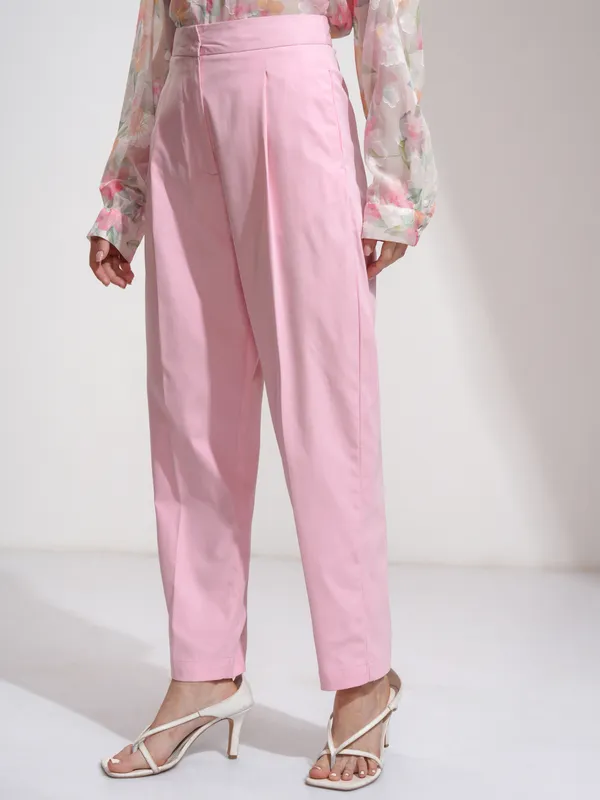 Tokyo Talkies Women Pink Solid Regular Fit Formal Trousers