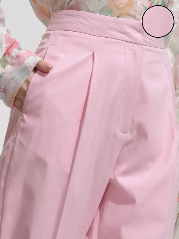 Tokyo Talkies Women Pink Solid Regular Fit Formal Trousers