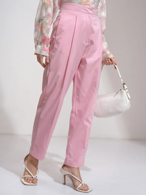Tokyo Talkies Women Pink Solid Regular Fit Formal Trousers