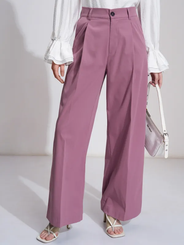 Tokyo Talkies Women Pink Solid Straight Fit Formal Trouser