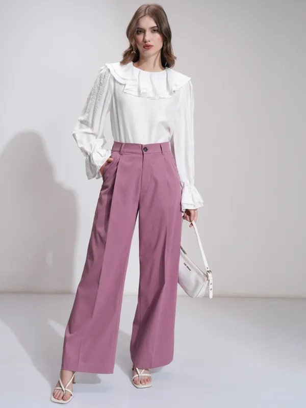 Tokyo Talkies Women Pink Solid Straight Fit Formal Trouser