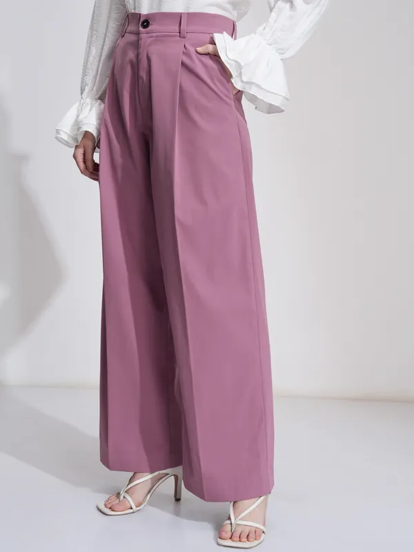 Tokyo Talkies Women Pink Solid Straight Fit Formal Trouser