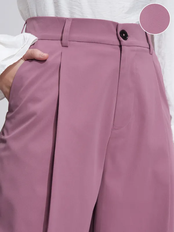 Tokyo Talkies Women Pink Solid Straight Fit Formal Trouser