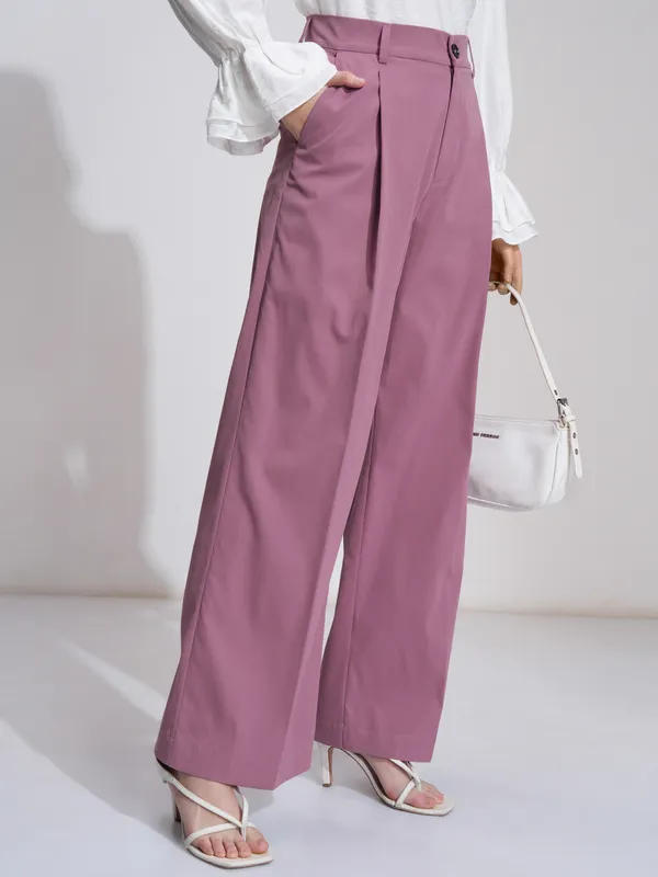 Tokyo Talkies Women Pink Solid Straight Fit Formal Trouser