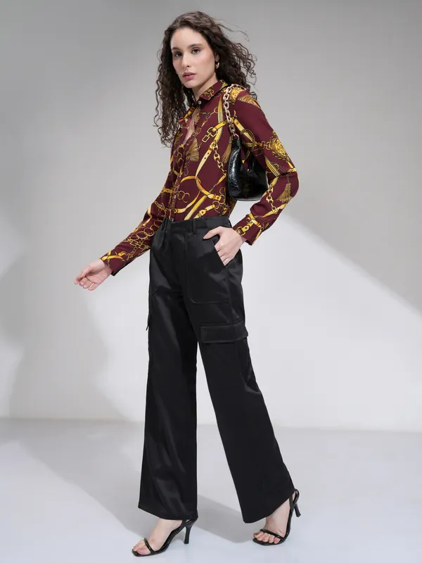 Tokyo Talkies Women Black Solid Straight Fit Cargos