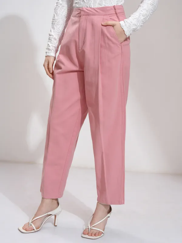 Solid Straight Fit Formal Trousers