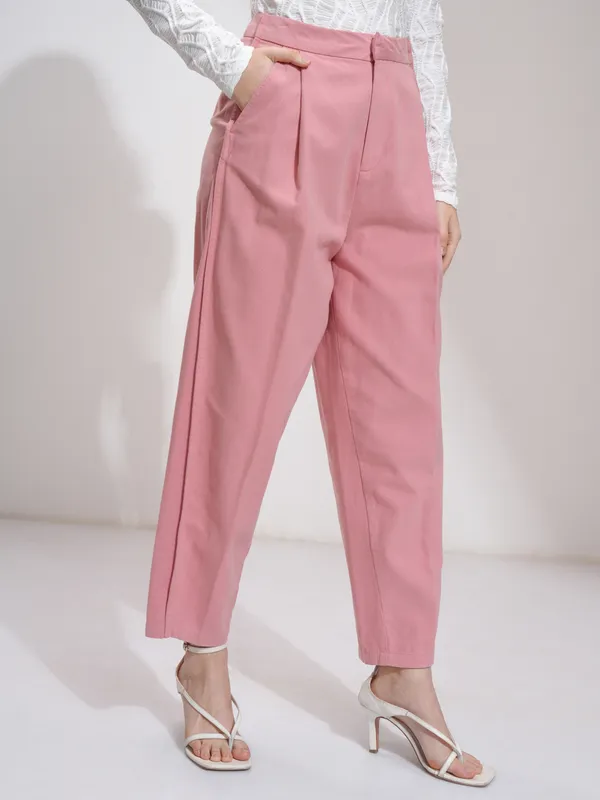 Solid Straight Fit Formal Trousers