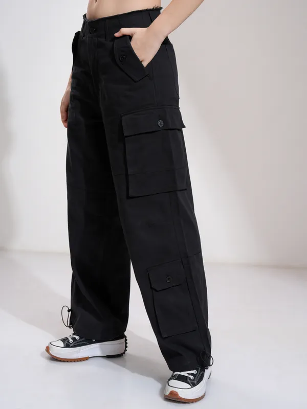 Tokyo Talkies Women Black Solid Straight Fit Cargos