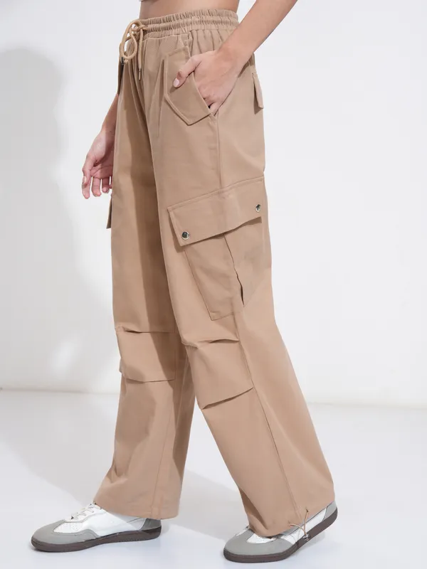 Tokyo Talkies Women Khaki Solid Regular Fit Cargos