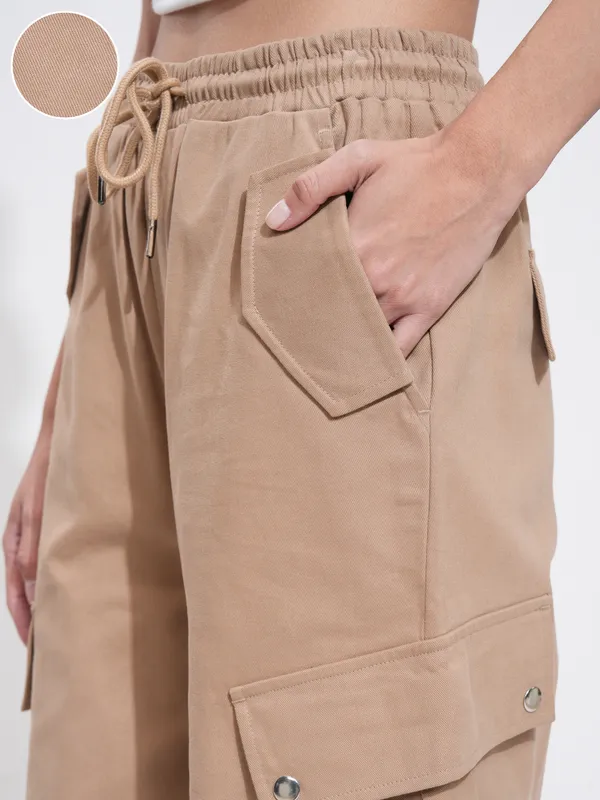 Tokyo Talkies Women Khaki Solid Regular Fit Cargos