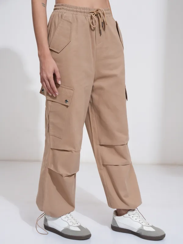 Tokyo Talkies Women Khaki Solid Regular Fit Cargos