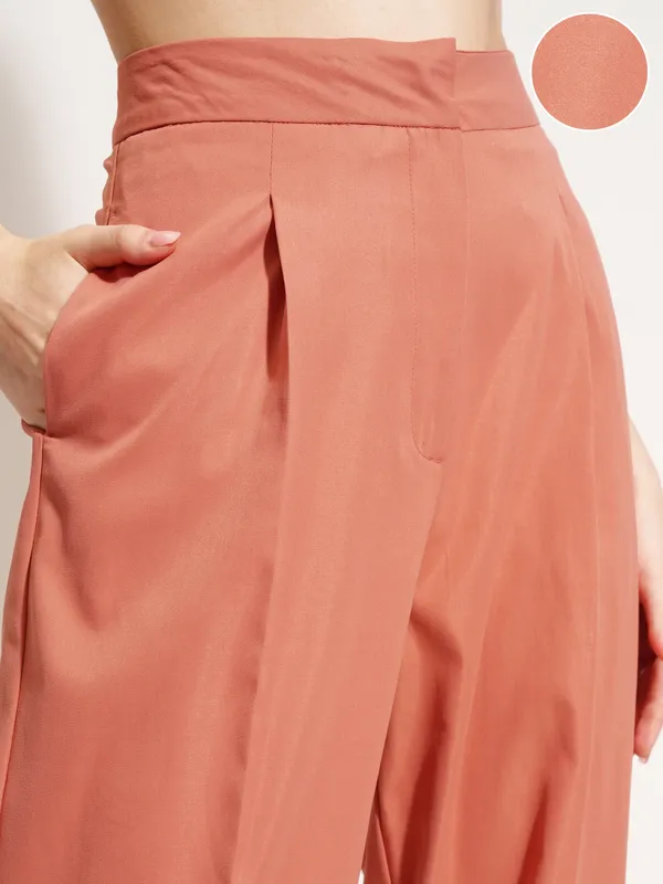 Tokyo Talkies Women Rust Solid Tapered Fit Casual Trouser