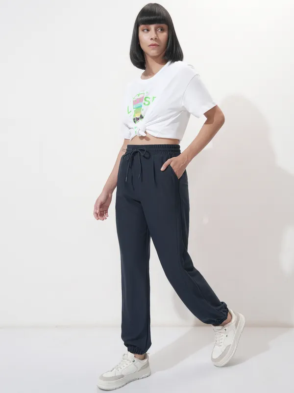 Tokyo Talkies Women Navy Blue Solid Regular Fit Joggers