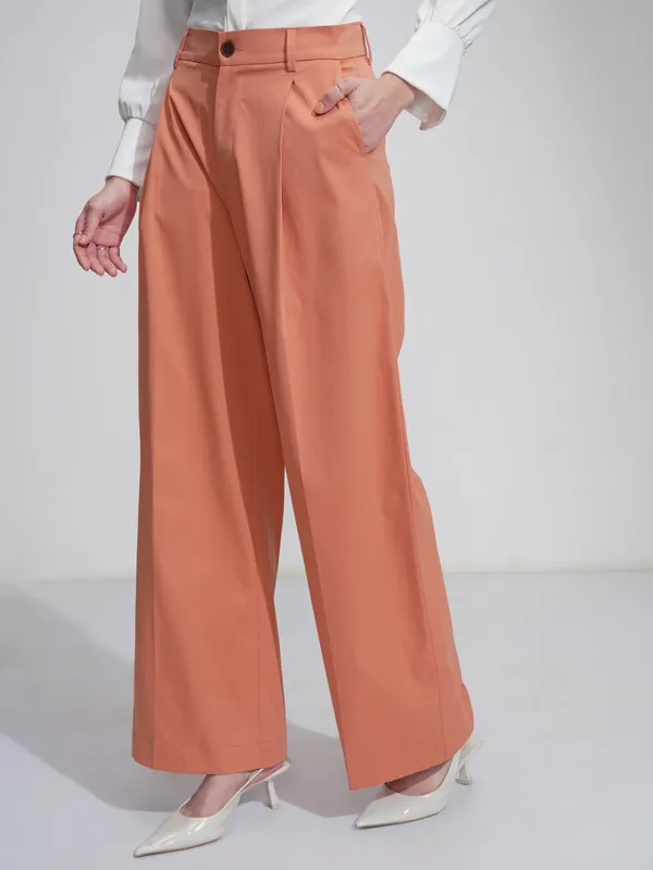 Tokyo Talkies Women Orange Wide Leg Solid Jeans