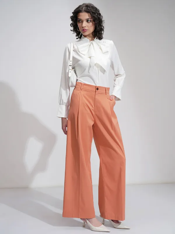 Tokyo Talkies Women Orange Wide Leg Solid Jeans