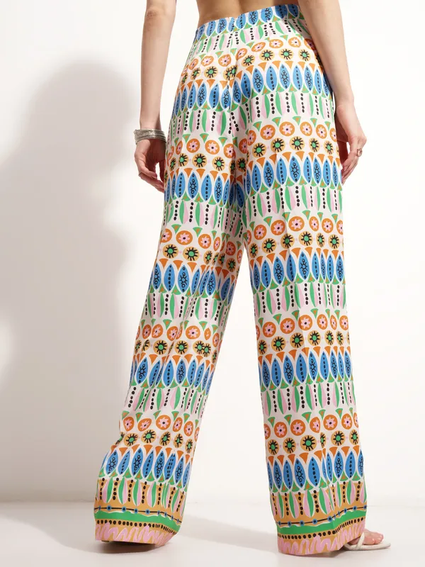 Tokyo Talkies Women Off White Printed Baggy Casual Trouser