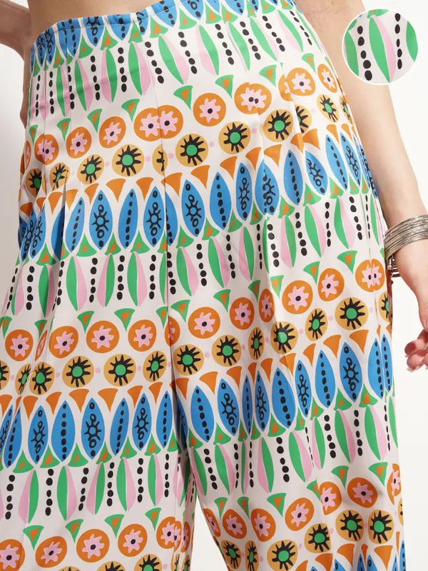 Tokyo Talkies Women Off White Printed Baggy Casual Trouser