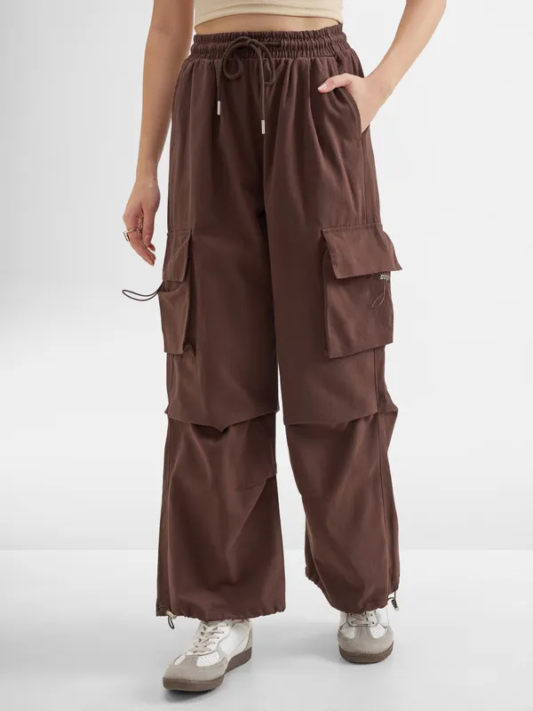 Tokyo Talkies Women Brown Solid Regular Fit Cargos