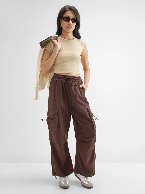 Tokyo Talkies Women Brown Solid Regular Fit Cargos