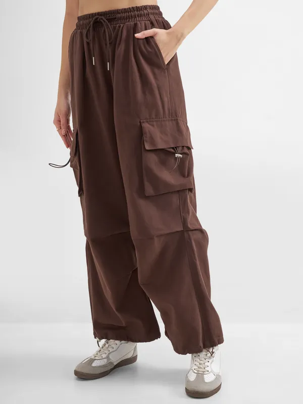 Tokyo Talkies Women Brown Solid Regular Fit Cargos