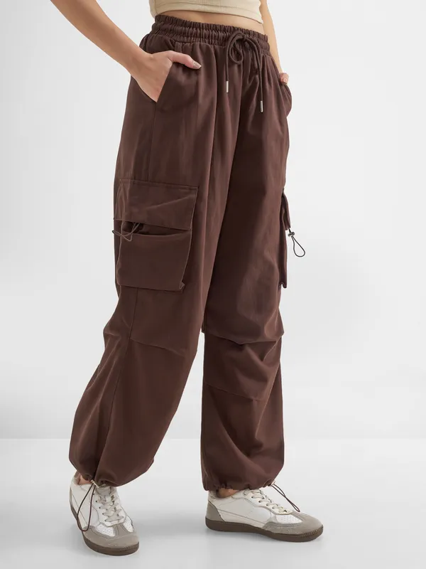 Tokyo Talkies Women Brown Solid Regular Fit Cargos