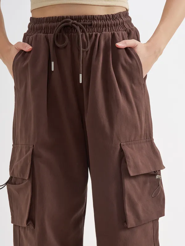 Tokyo Talkies Women Brown Solid Regular Fit Cargos