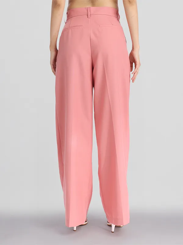 Chic By Tokyo Talkies Women Pink Solid Straight Fit Casual Trouser