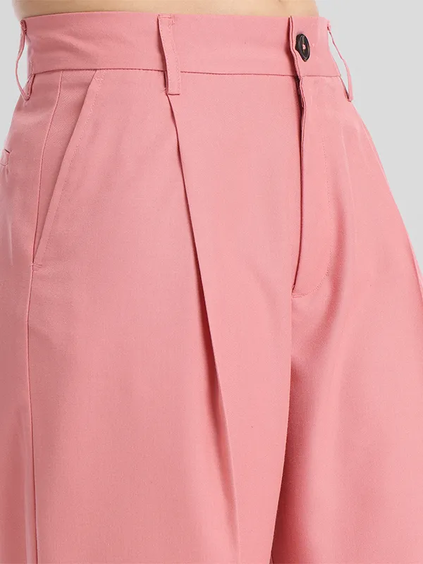 Chic By Tokyo Talkies Women Pink Solid Straight Fit Casual Trouser