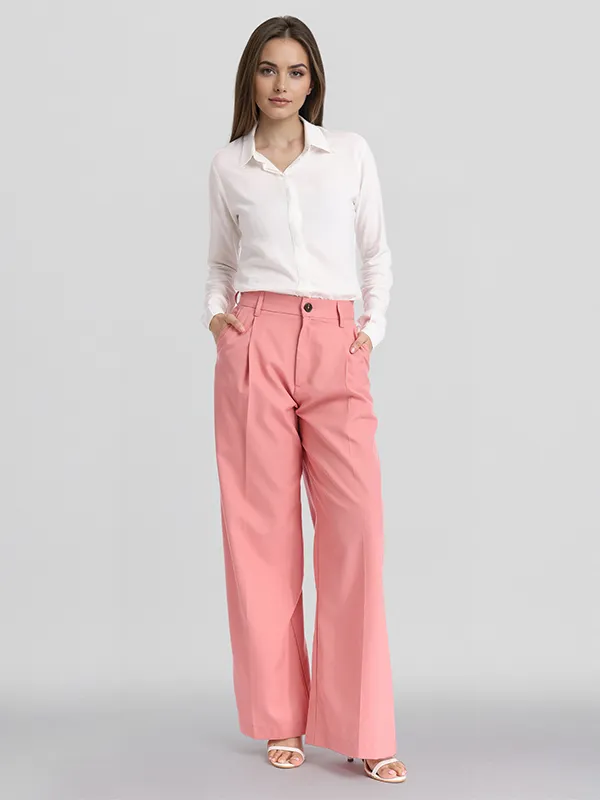 Chic By Tokyo Talkies Women Pink Solid Straight Fit Casual Trouser