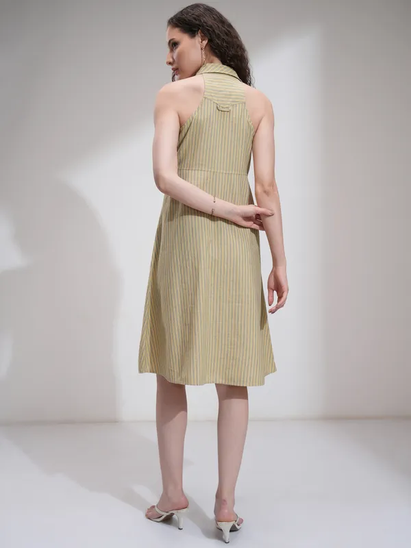 Tokyo Talkies Women Beige Striped Fit And Flare Dress