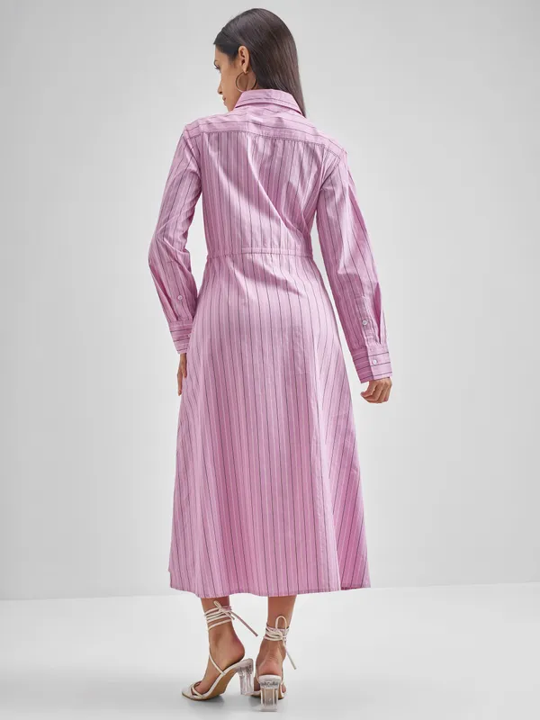 Chic By Tokyo Talkies Women Pink Striped Shirt Dress