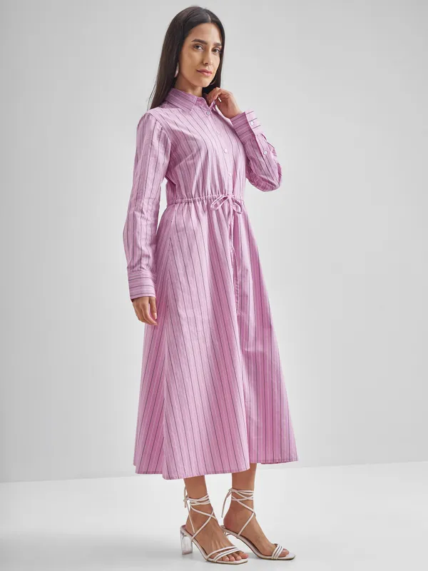 Chic By Tokyo Talkies Women Pink Striped Shirt Dress