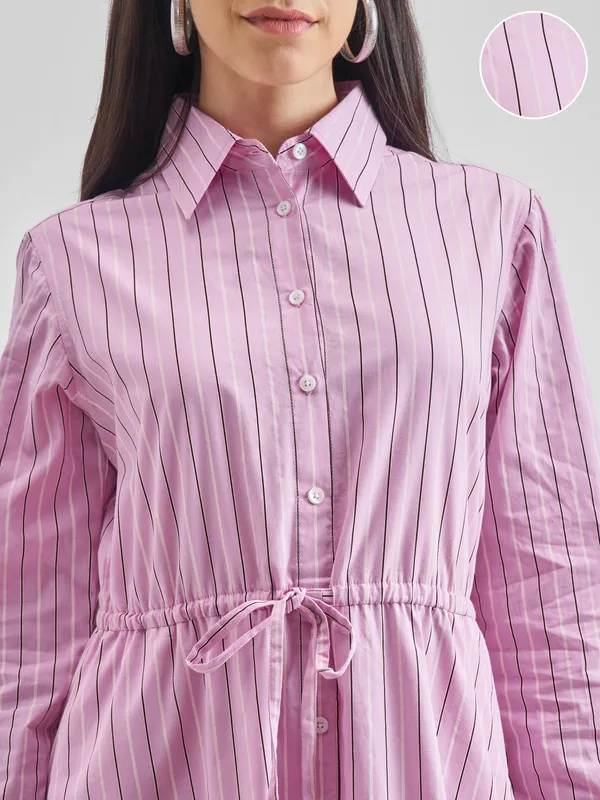 Chic By Tokyo Talkies Women Pink Striped Shirt Dress