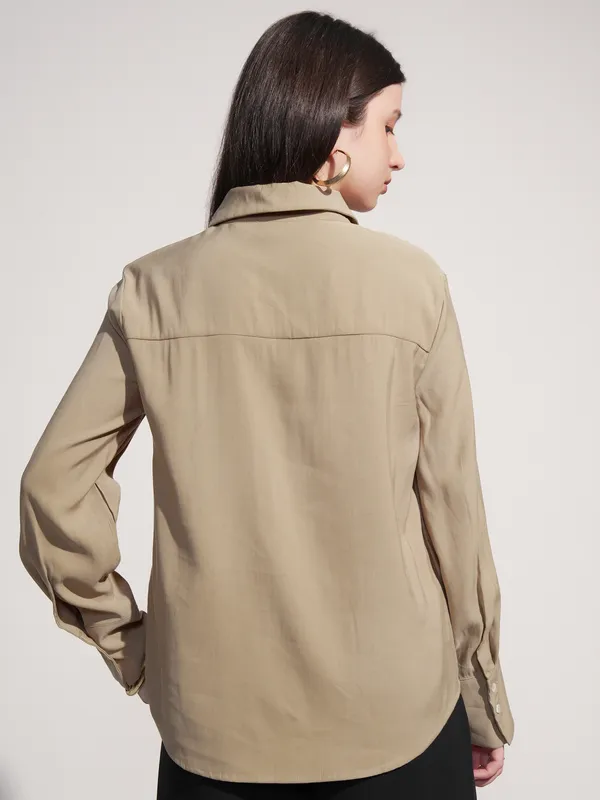 Tokyo Talkies Women Beige Solid Casual Shirt