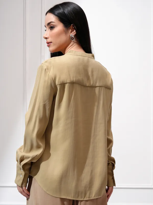 Tokyo Talkies Women Khaki Solid Regular Fit Casual Shirt