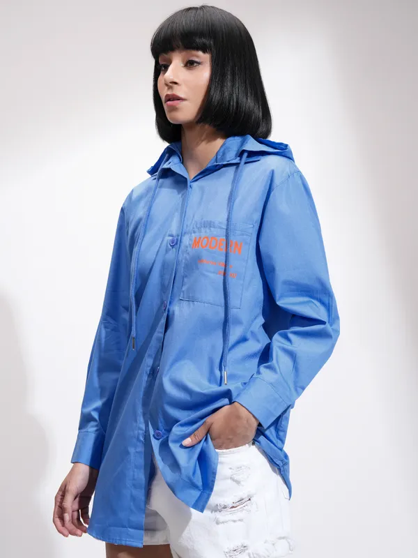 Tokyo Talkies Women Blue Printed Casual Shirt