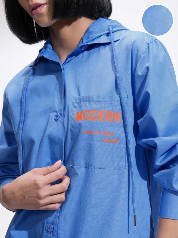 Tokyo Talkies Women Blue Printed Casual Shirt