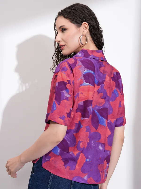 Tokyo Talkies Women Purple Printed Casual Shirt