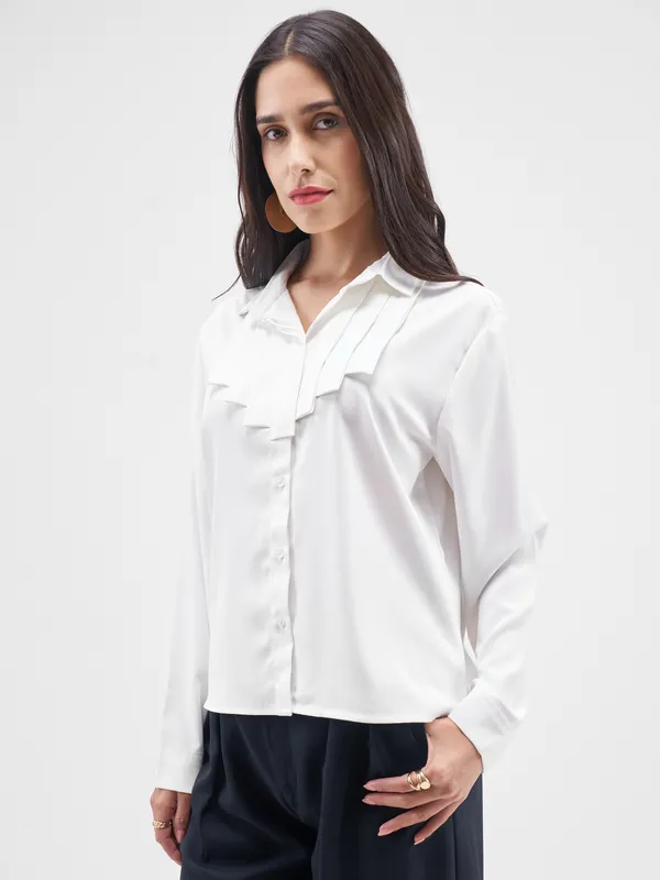 Chic By Tokyo Talkies Women White Solid Casual Shirt