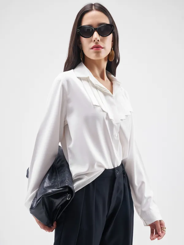 Chic By Tokyo Talkies Women White Solid Casual Shirt
