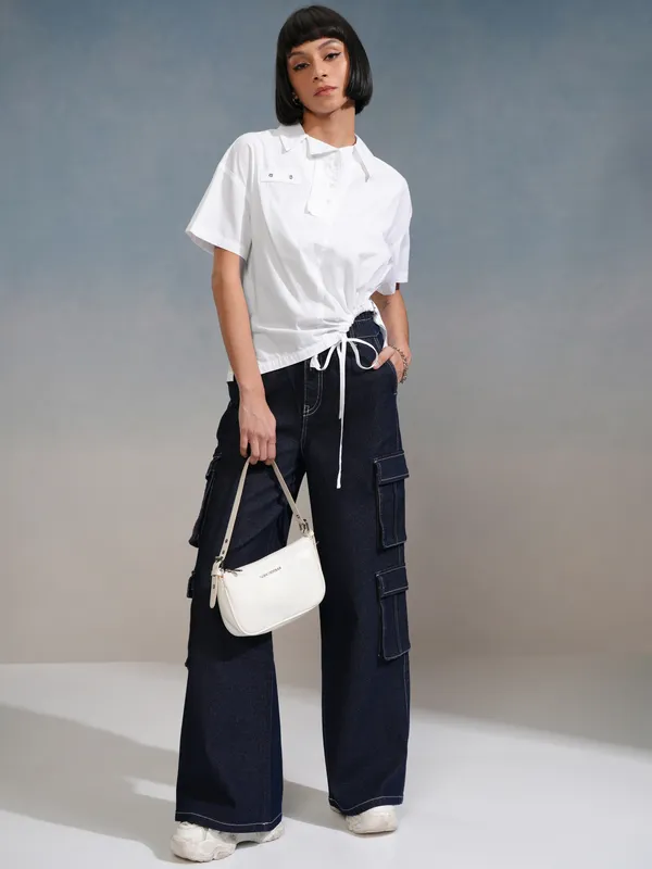 Tokyo Talkies Women White Solid Boxy Fit Casual Shirt