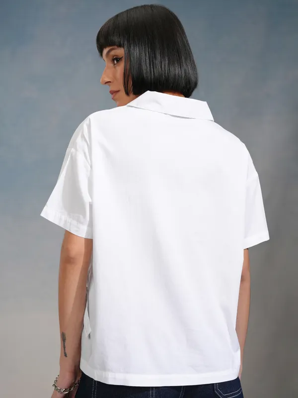Tokyo Talkies Women White Solid Boxy Fit Casual Shirt